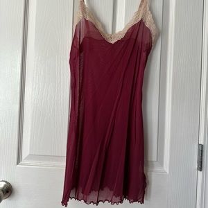 Victoria's Secret Burgundy Slip with Cream Lace Trim